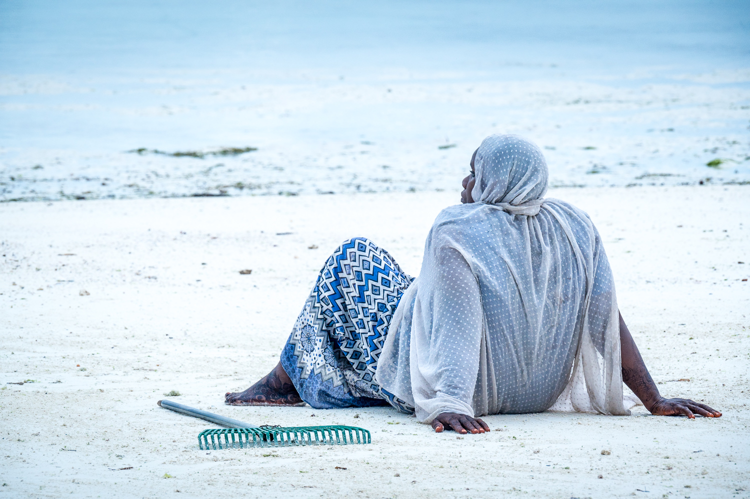 Zanzibar - Une femme et sa fille ramassent les algues sur la plage